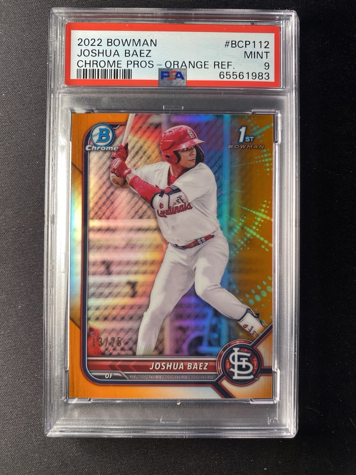 Joshua Baez 2022 Bowman Chrome 1st #BCP112 Orange Refractor /25 PSA 9 Cardinals