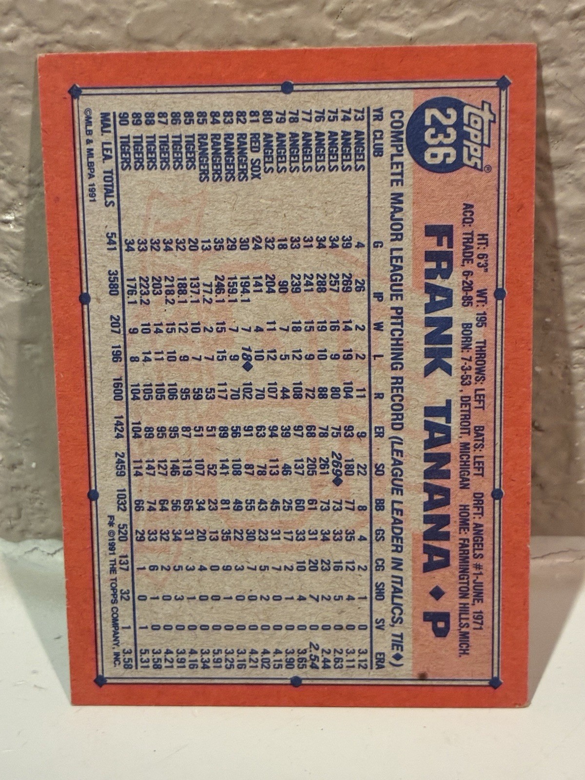 1991 Topps Desert Shield #236 Frank Tanana Detroit Tigers NRMT H