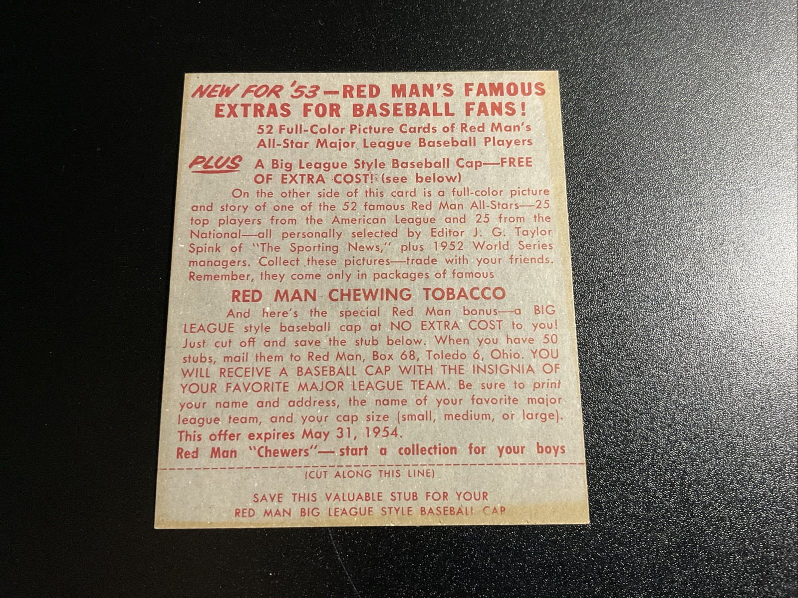 1953 Red Man Tobacco All-Star Team – NL Series Pee Wee Reese #10 NM-MT