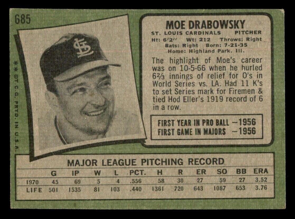 1971 Topps Baseball #685 Moe Drabowski VG+ *RC3
