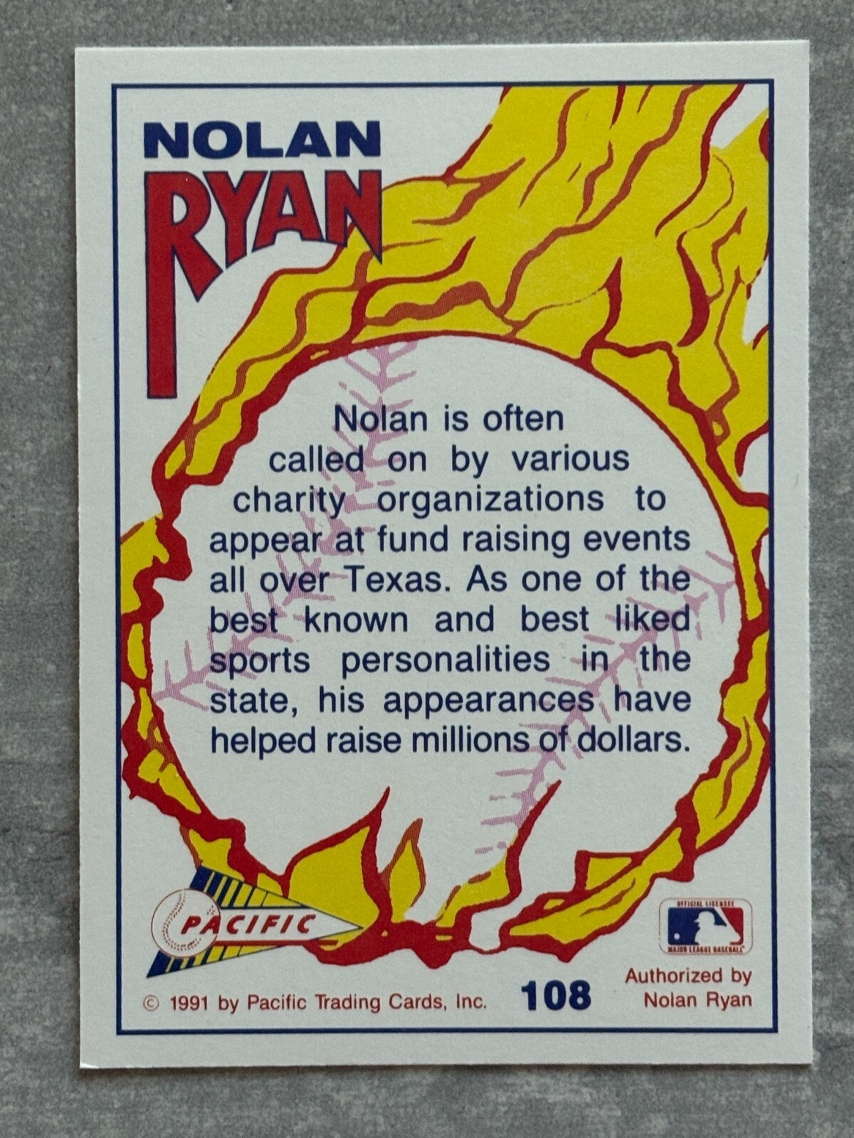 1991 Pacific NOLAN RYAN Rangers “Cowboy Riding a Horse” Funny Baseball Card #108