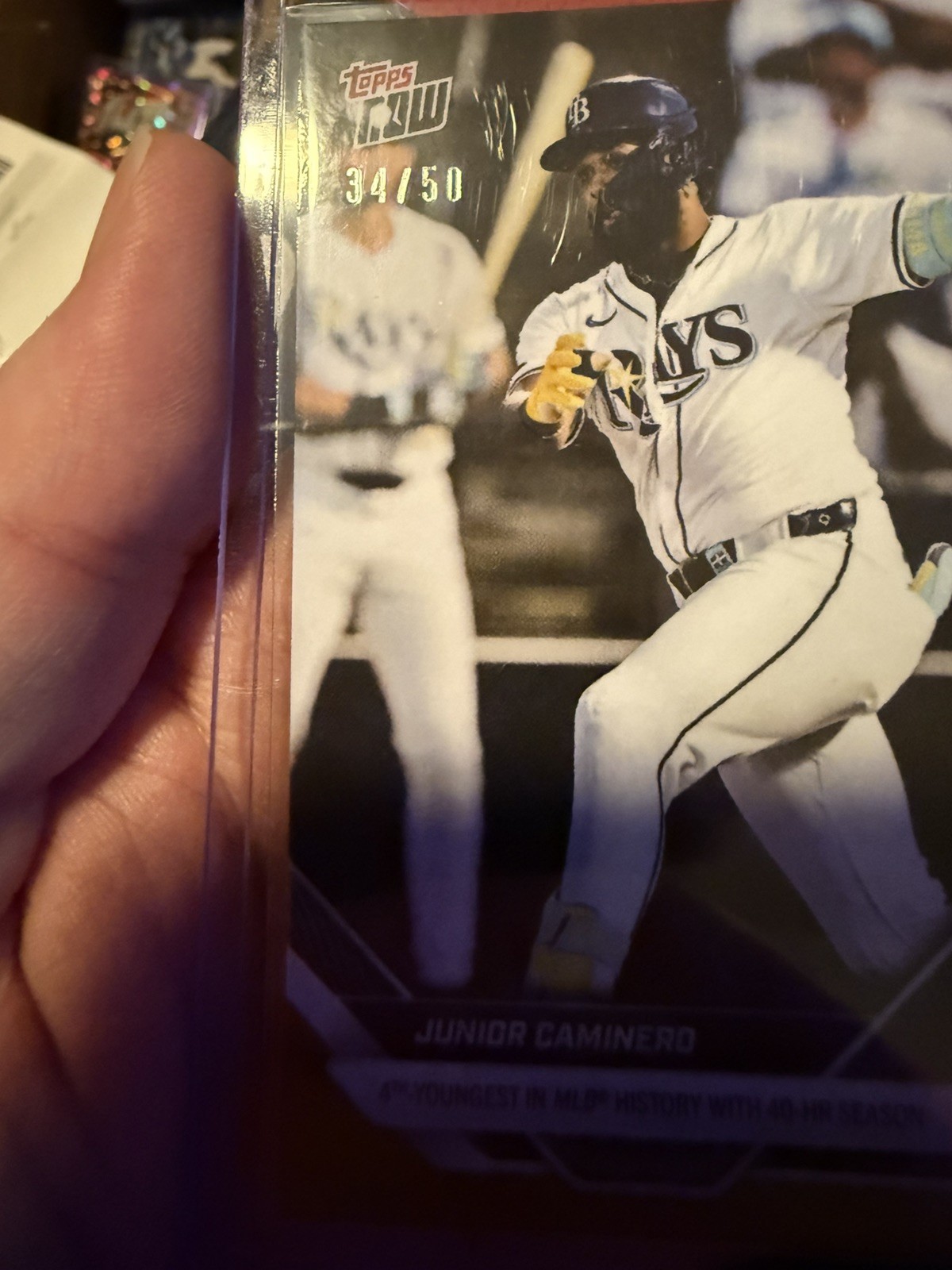 2025 Topps Now Junior Caminero Gold 34/50 Card #652 Rays 40th HR Milestone