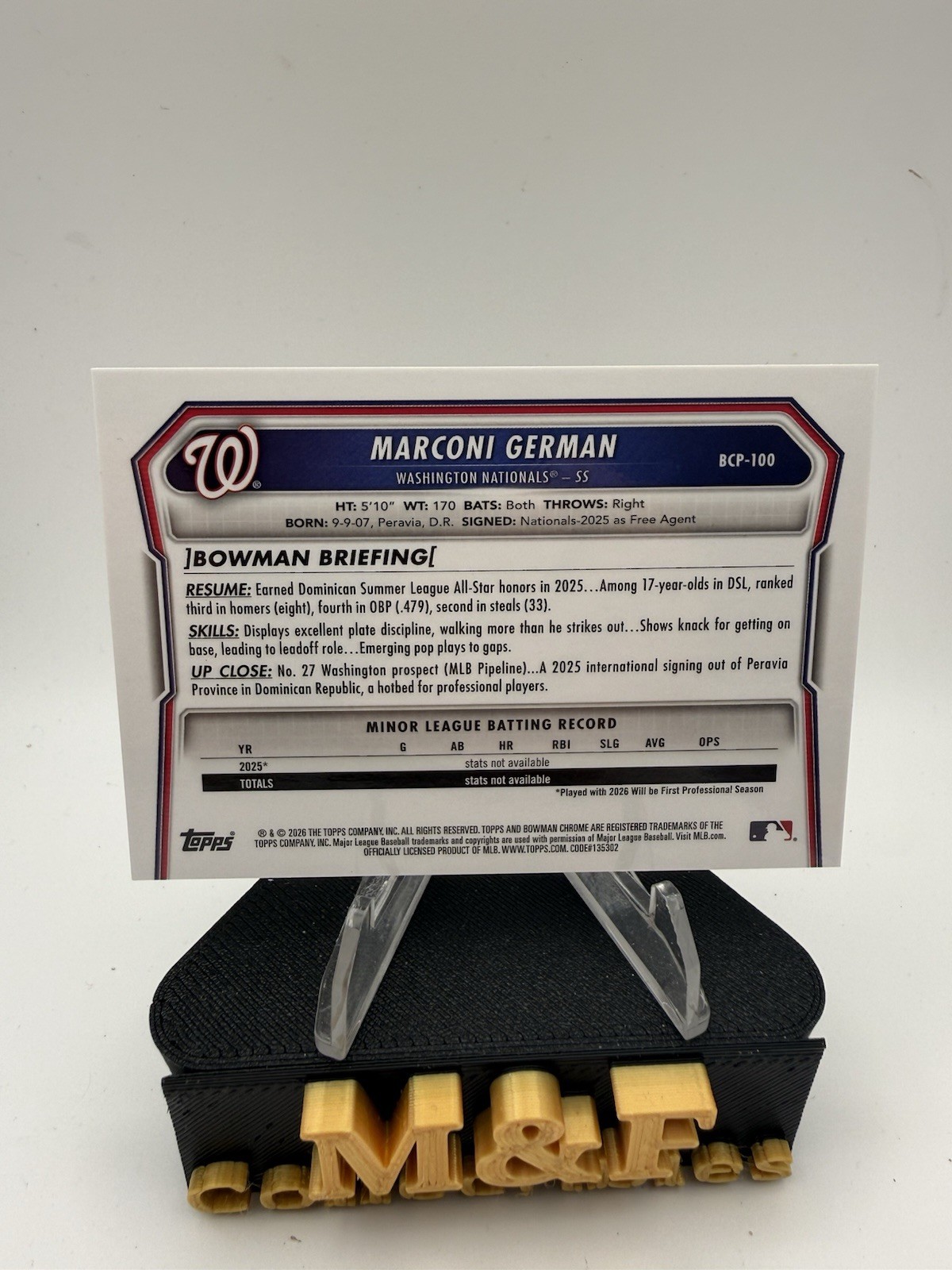 2026 Bowman Sapphire Marconi German #BCP-100 1st Bowman Gold /50