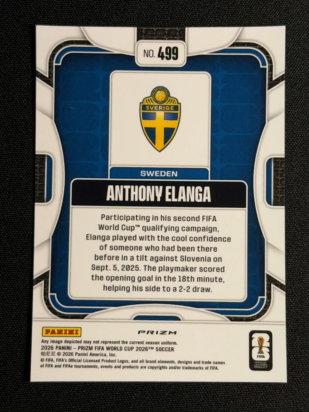 2026 Panini Prizm FIFA World Cup Anthony Elanga Silver No. 499 Sweden
