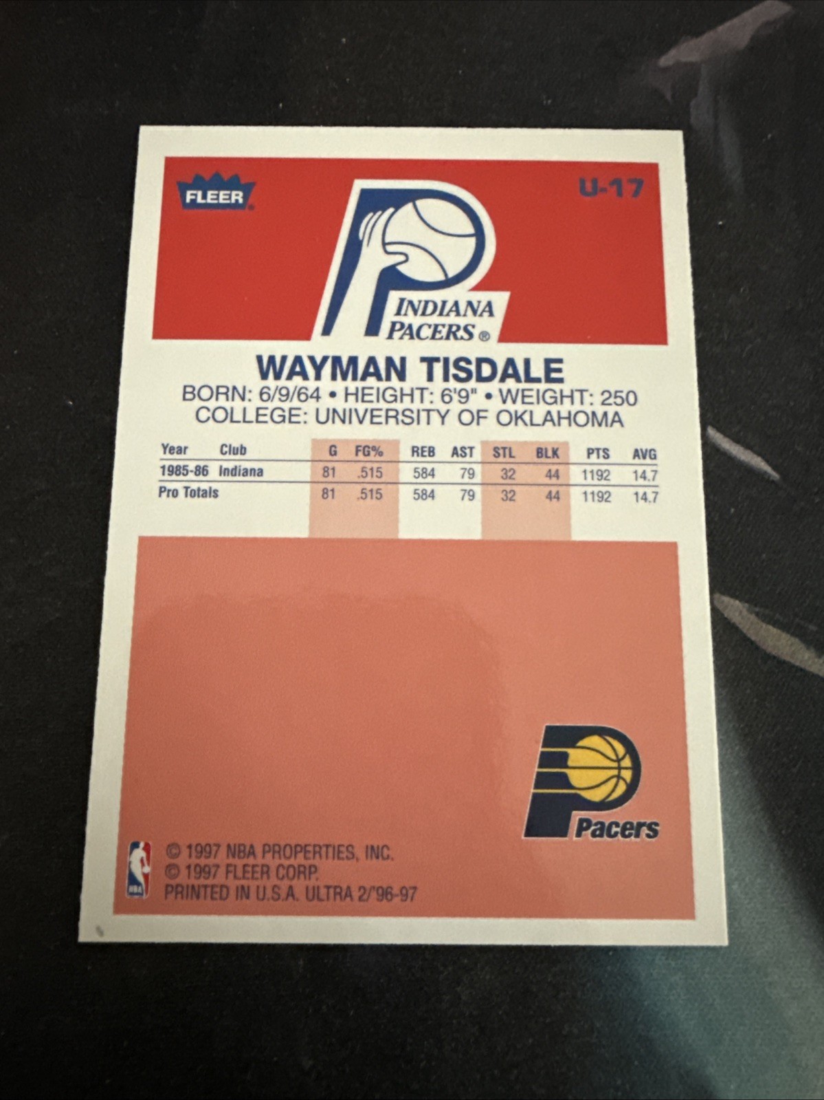 Fleer Ultra 1996-97 Wayman Tisdale U-17 Indiana Pacers Ultra Decade Insert