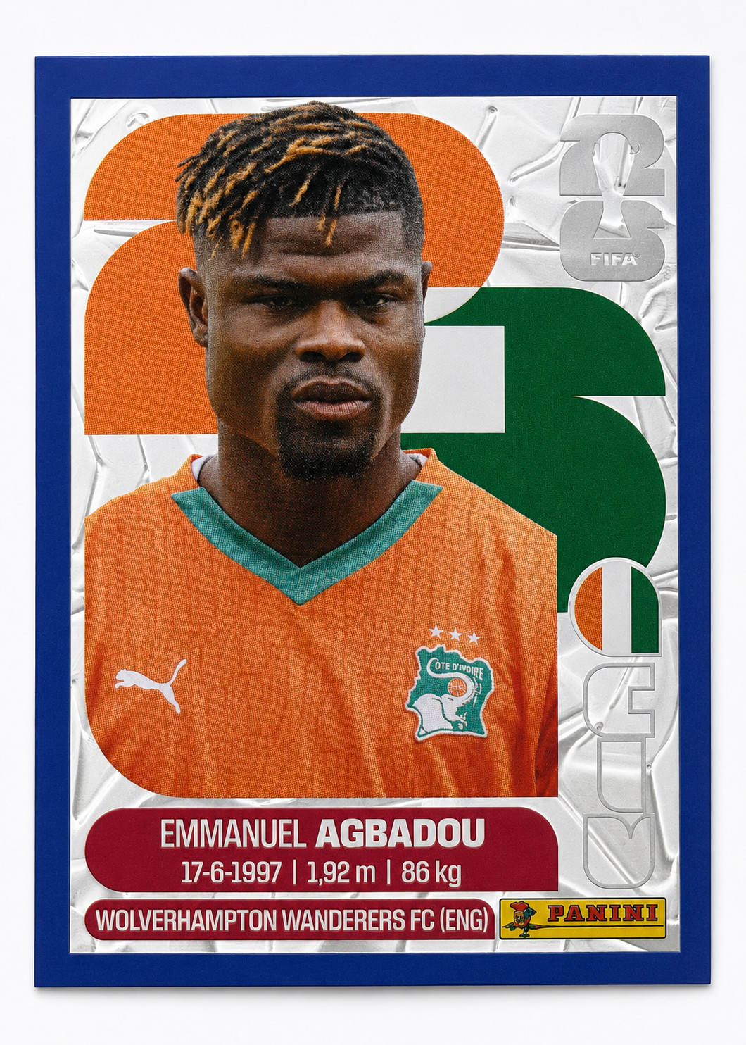 BLUE CRUMPLE PARALLEL ⚽🏆 2026 PANINI WORLD CUP STICKER | AGBADOU CIV 8