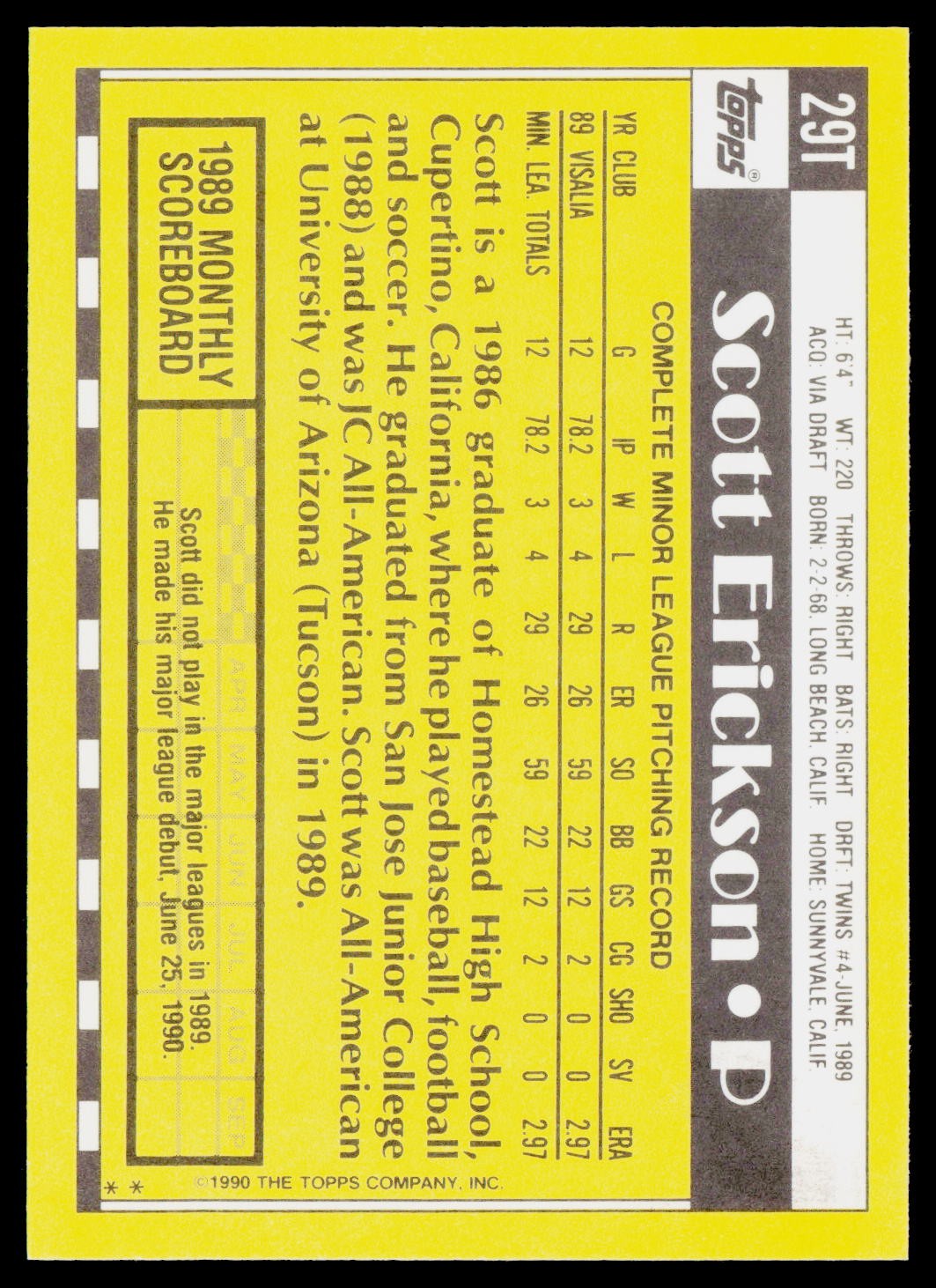 1990 Topps Traded #29T Scott Erickson Rookie