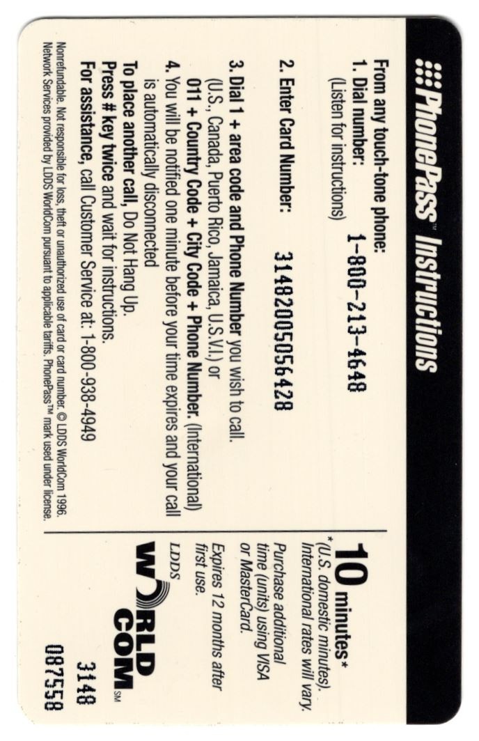 1996-98 Worldcom Phone Cards Michael Jordan (10 minutes black uniform) QTY