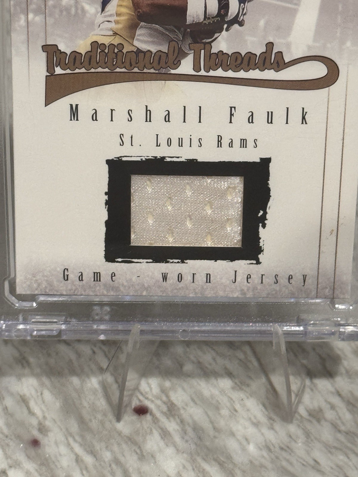 2001 Fleer Tradition Glossy Traditional Threads Marshall Faulk Game Worn Jersey
