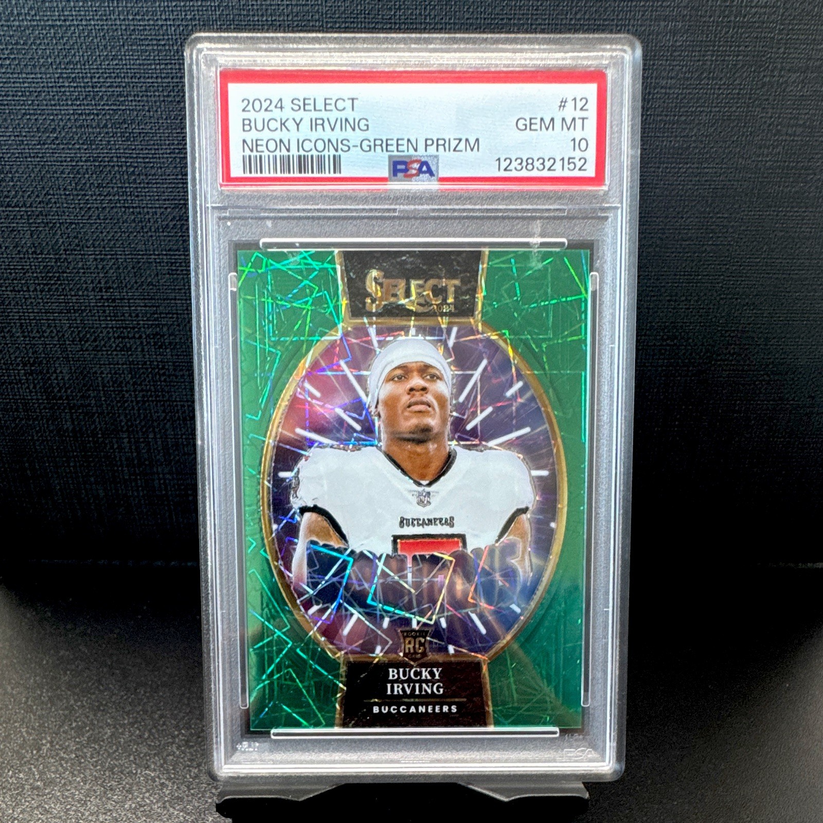 🔥/5 PSA 10 RC🔥 Bucky Irving 2024 Select Neon Icons Green Prizm #12 TB Bucs SSP