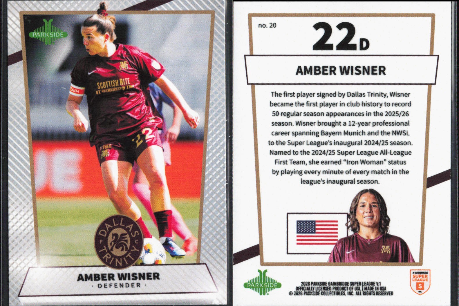 2026 Parkside USL Gainbridge Super League #20 Amber Wisner Dallas Trinity FC