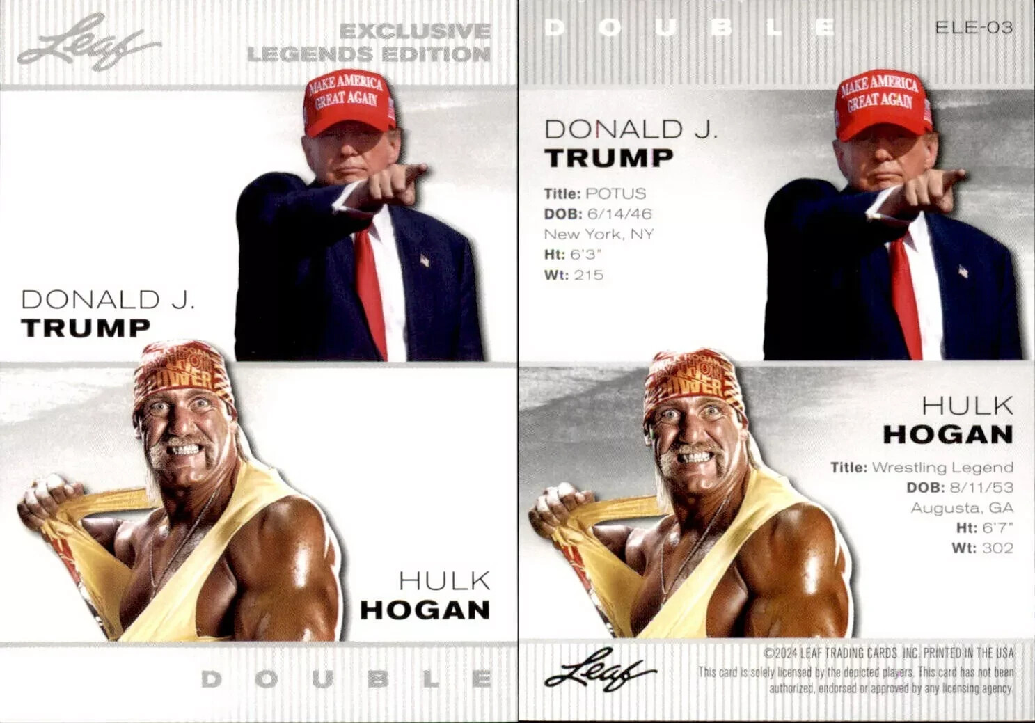 Donald J. Trump, Hulk Hogan 2024 LEAF EXCLUSIVE LEGENDS Card #ELE-03