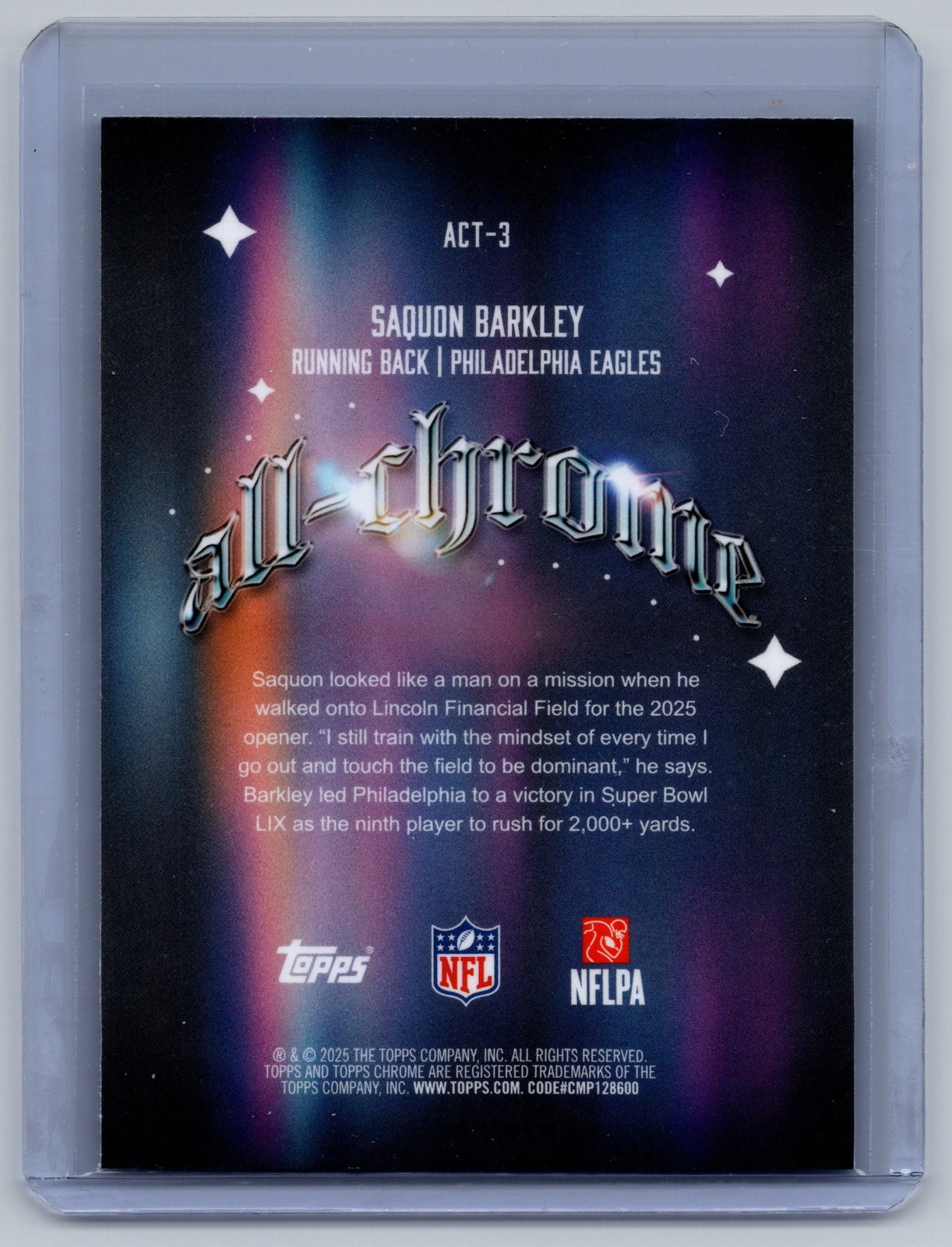 2025 Topps Chrome #ACT-3 Saquon Barkley All-Chrome Team Yellow Refractor #/275