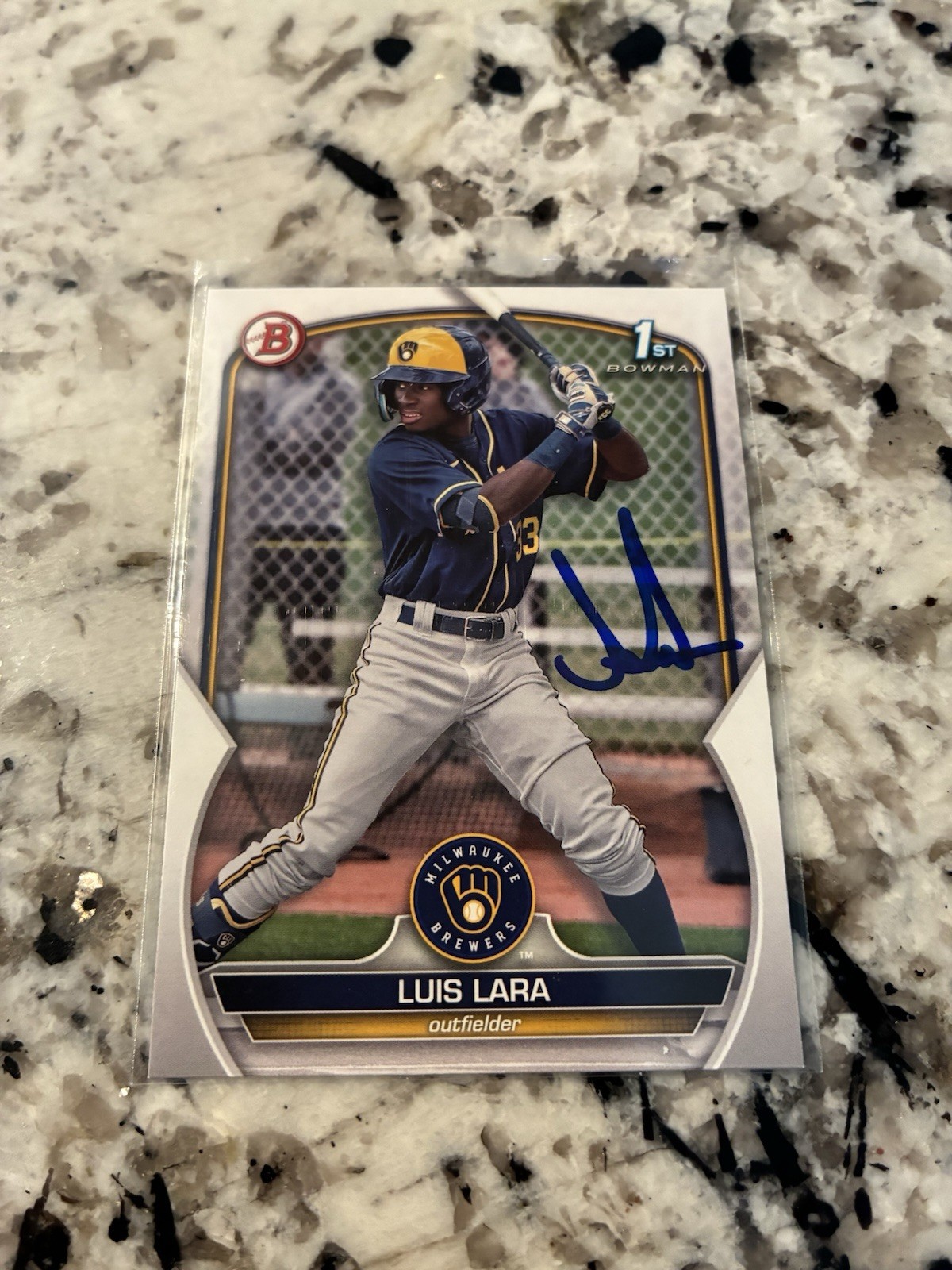 Luis Lara Signed 2023 Bowman Prospects Auto Rc Milwaukee Brewers # BP-100