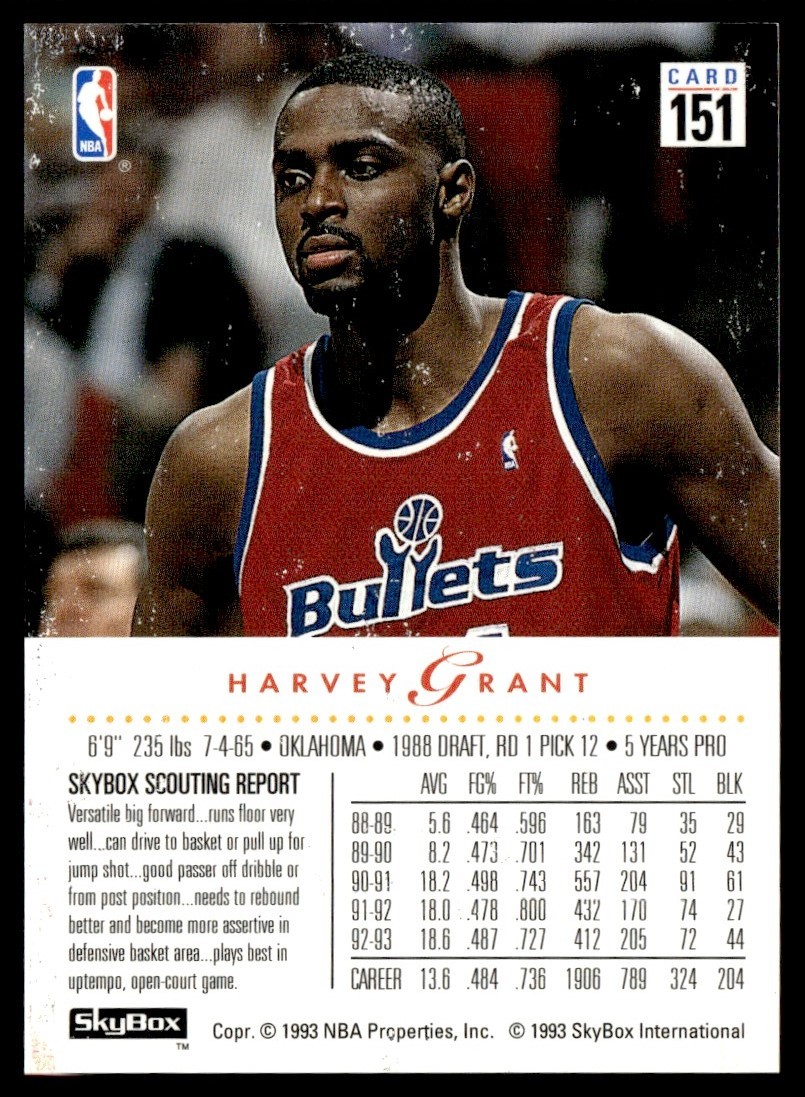 1993-94 SkyBox Harvey Grant Portland Trail Blazers #151