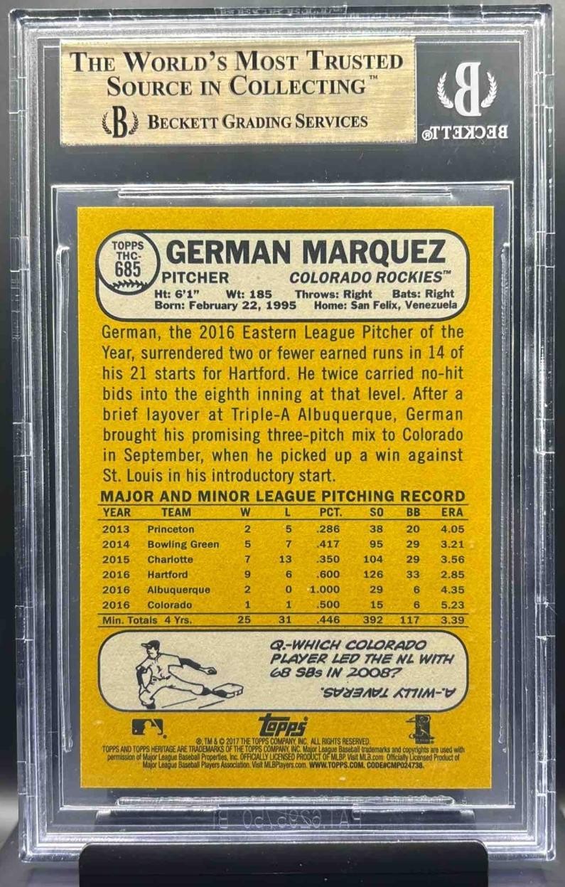 2017 Topps Heritage #THC-685 German Marquez Chrome Purple Refractor BGS 9.5