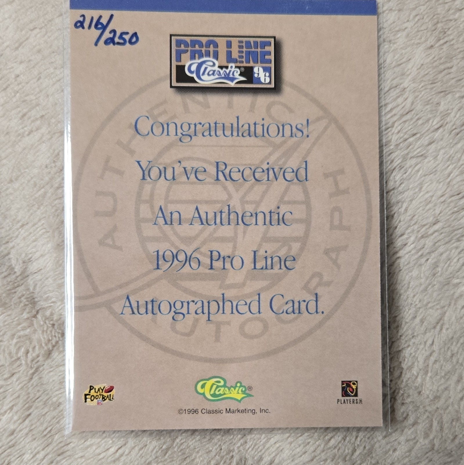 1996 Pro Line Classic Leslie O’Neal Blue Autographs Auto #91/250 Chargers