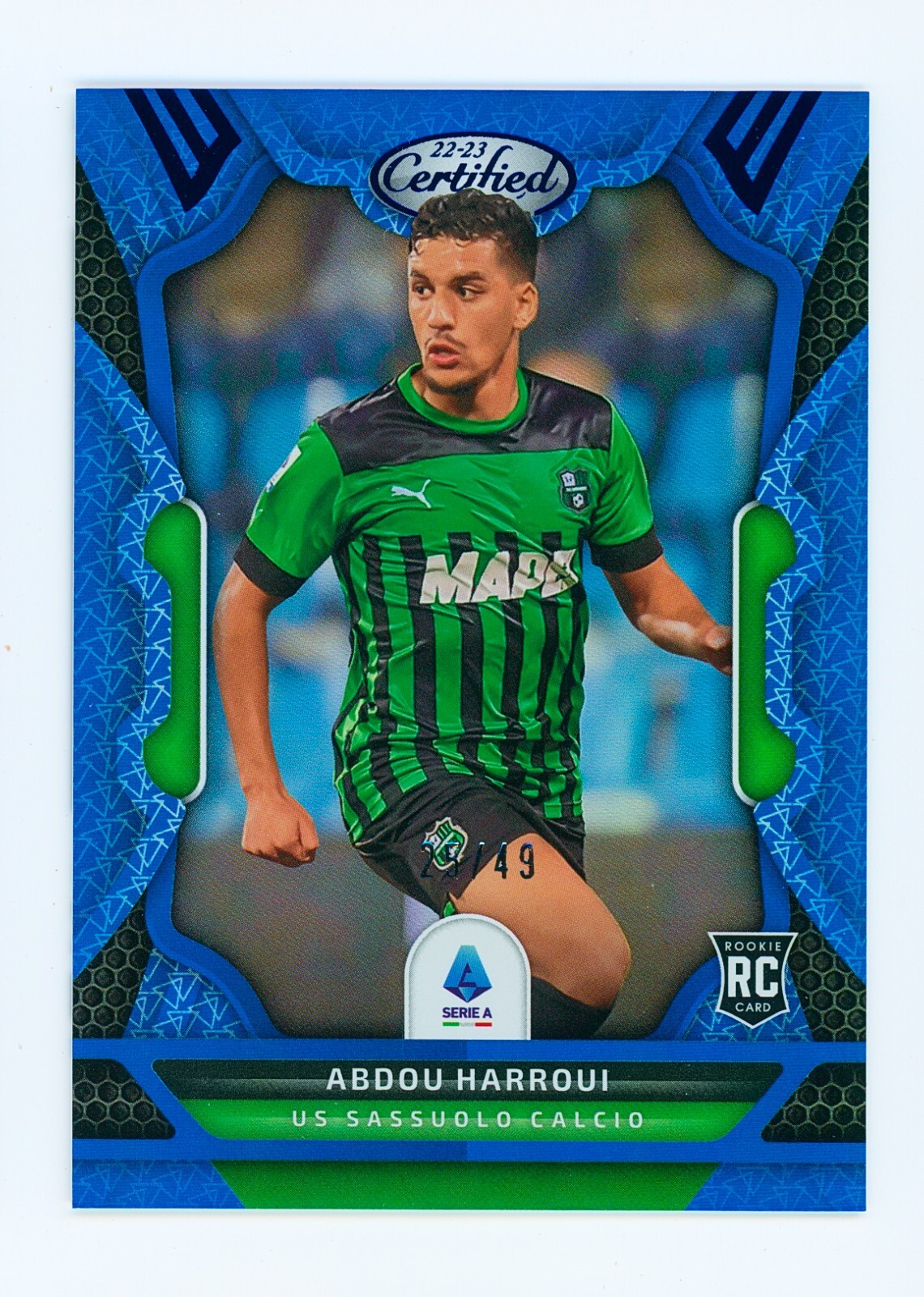2022-23 Abdou Harroui Panini Chronicles Certified Blue Sassuolo Rookie Card /49