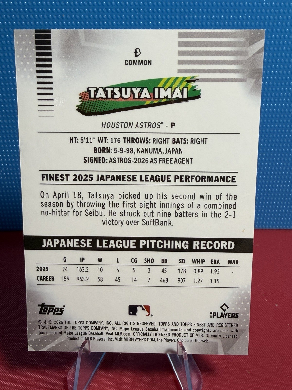 Tatsuya Imai – 2026 Topps Finest – Common Mini Diamond Refractor RC