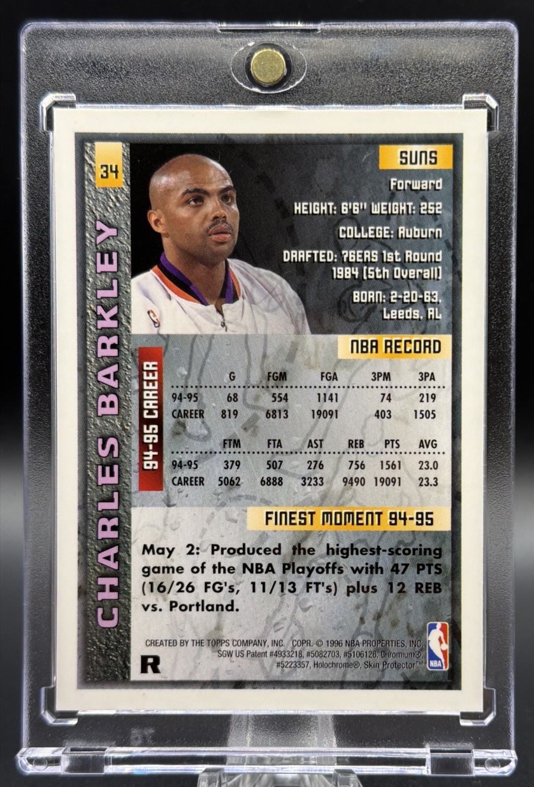1995-96 Topps Finest Charles Barkley Refractor With Coating #34 HOF