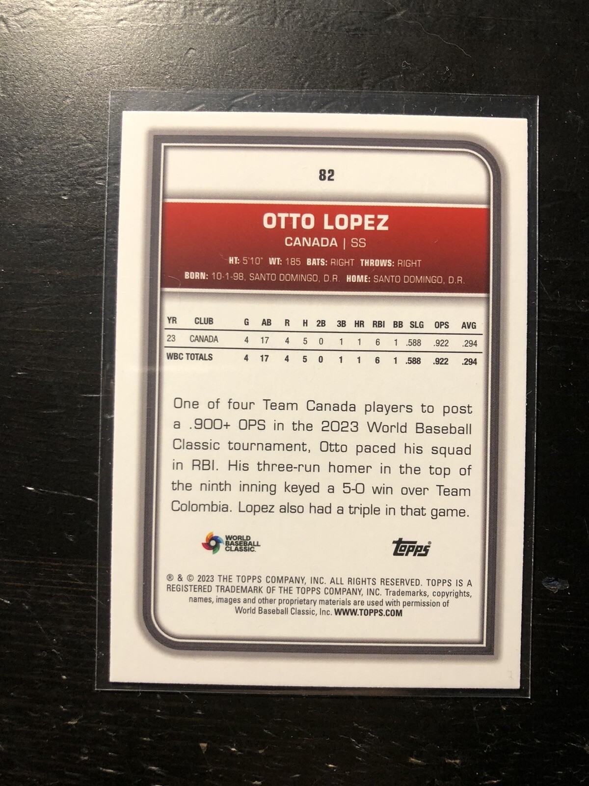 2023 Topps World Baseball Classic #82 Otto Lopez Rainbow Foil Card PWE