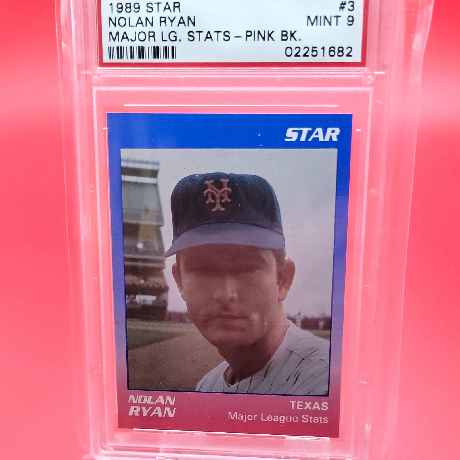 Star 1989 Nolan Ryan Major League Stats Insert Pink Back #3 PSA 9