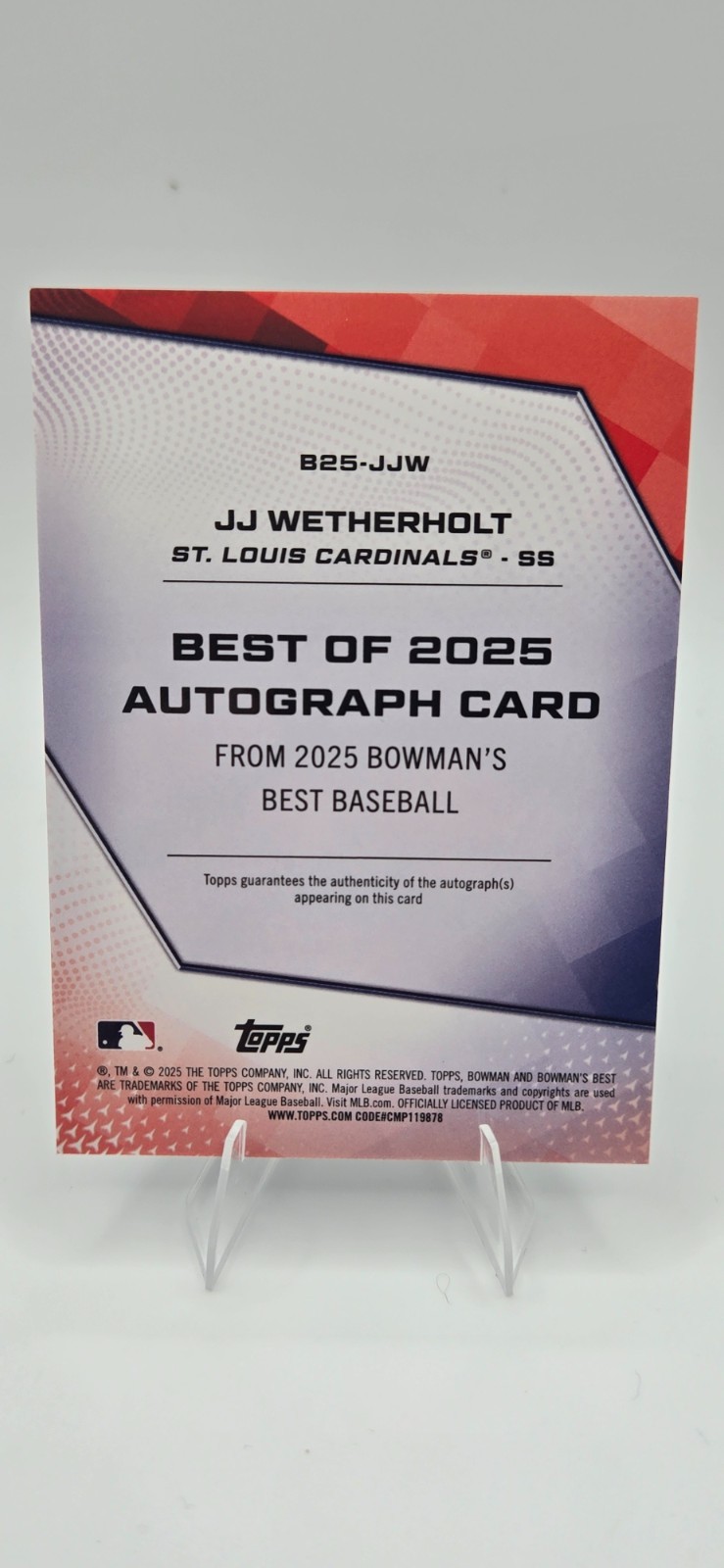 JJ Wetherholt /150 Bowman’s Best 2025 Blue Auto Refractor B25-JJW Cardinals