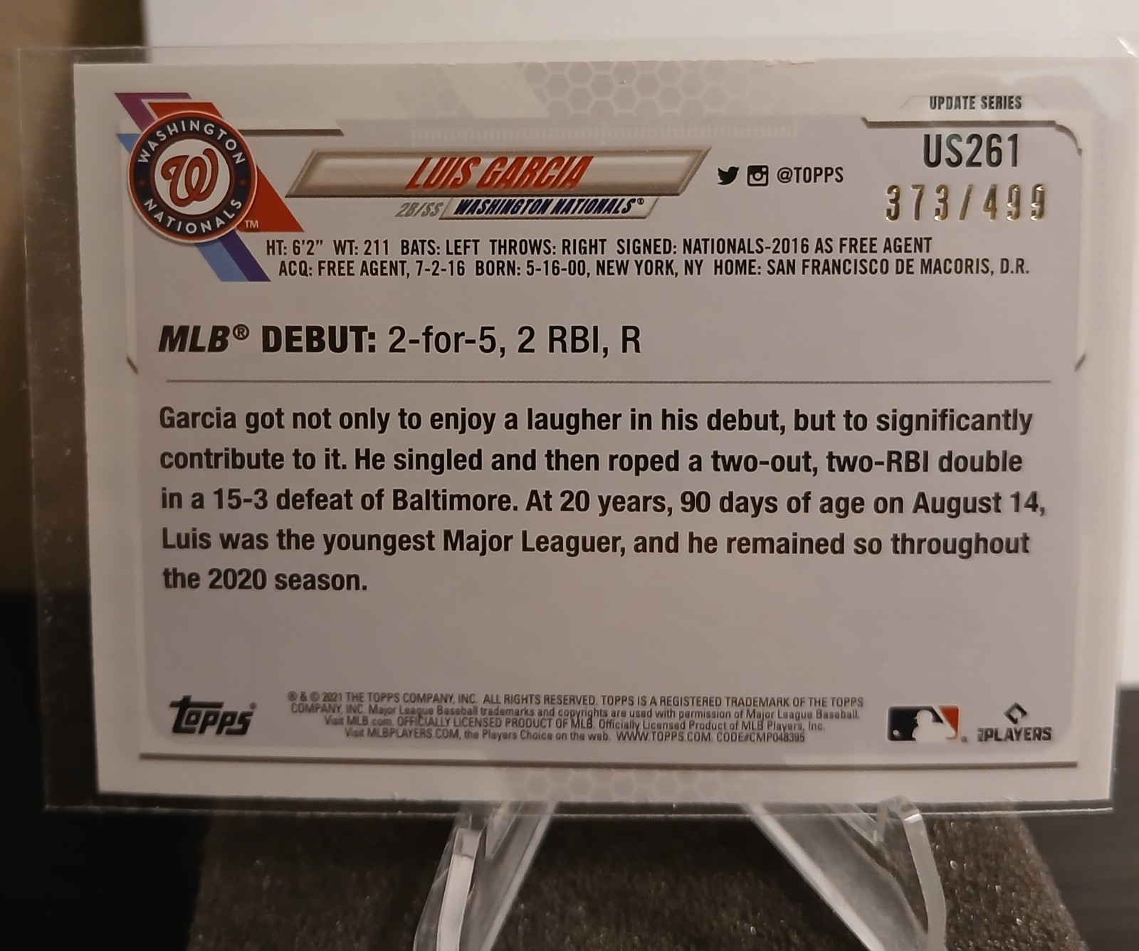 2021 Topps Luis Garcia green foilboard, RC, 373/499