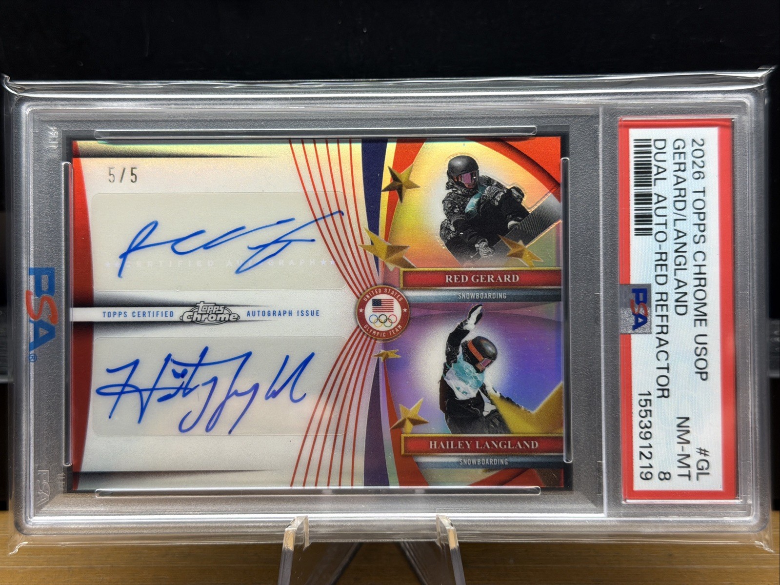 2026 Topps Chrome Olympics Hailey Langland/Red Gerard Dual Auto /5 PSA 8