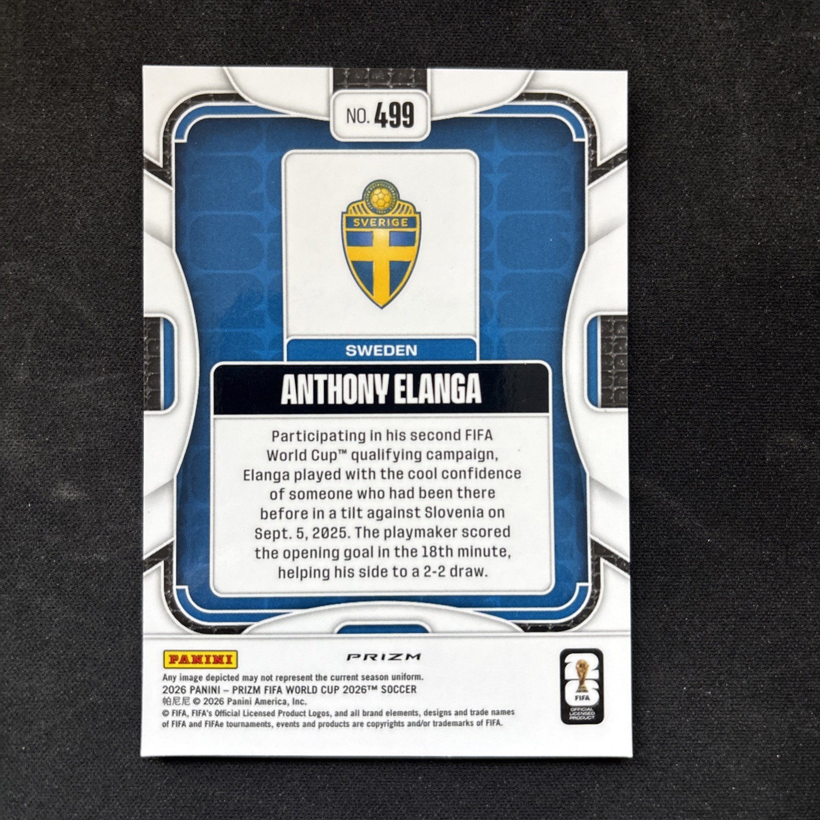 Anthony Elanga 2026 Panini Prizm World Cup Silver Prizm #499