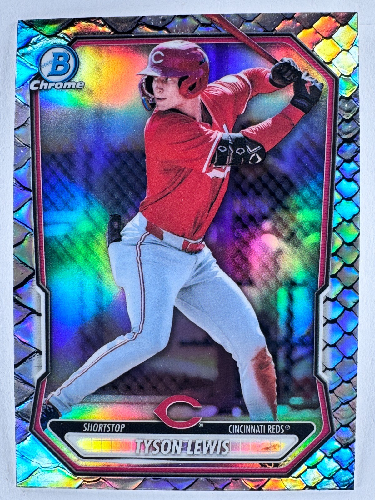 TYSON LEWIS 2026 Bowman #BCP-5 Chrome Prospects REPTILIAN REFRACTOR Reds