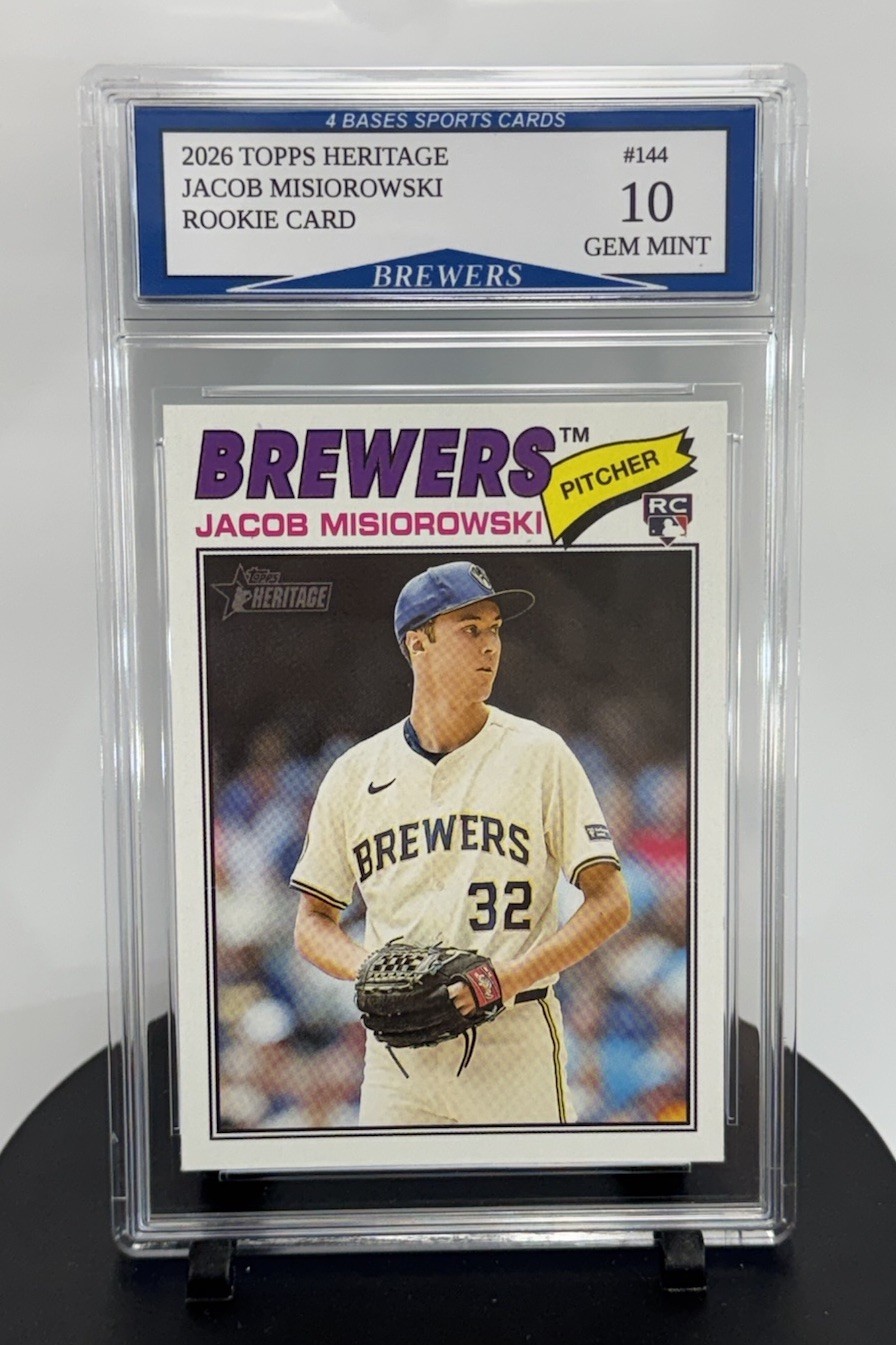 2026 Topps Heritage Jacob Misiorowski Brewers Rookie Card #144 Gem Mint 10