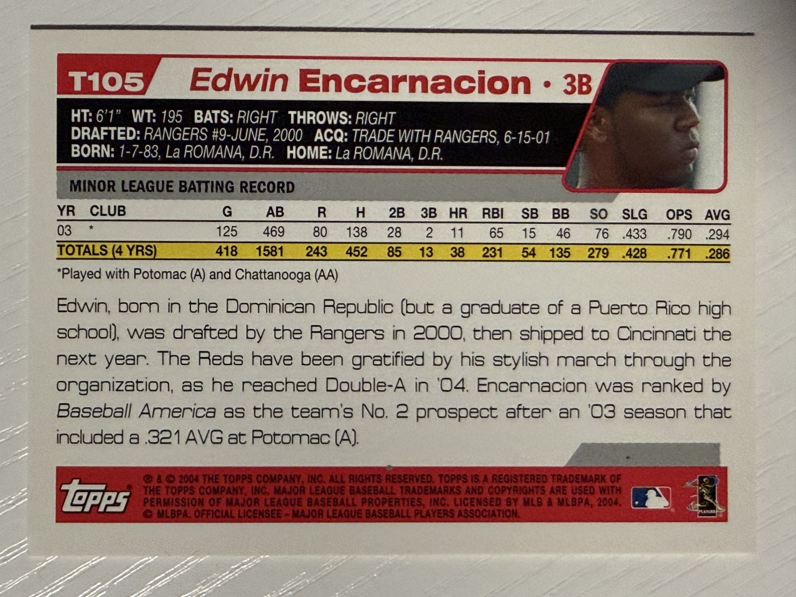 Edwin Encarnacion 2004 Topps Traded and Rookies RC #T105 Reds Blue Jays
