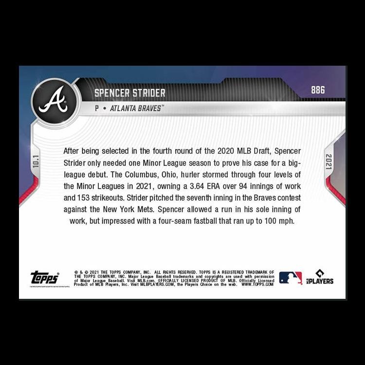Spencer Strider – 2021 MLB Topps Now Card 886 – Print Run: 652 Atlanta Braves