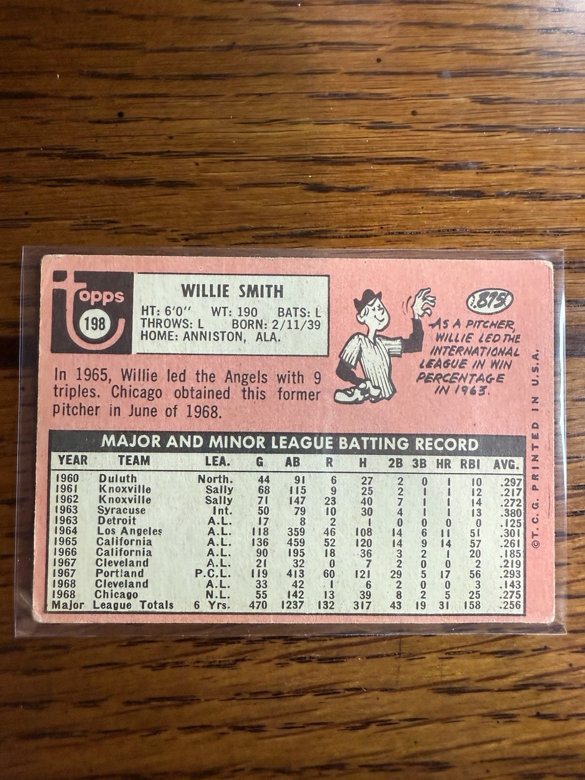 1969 Willie Smith Chicago Cubs Topps Baseball Card #198