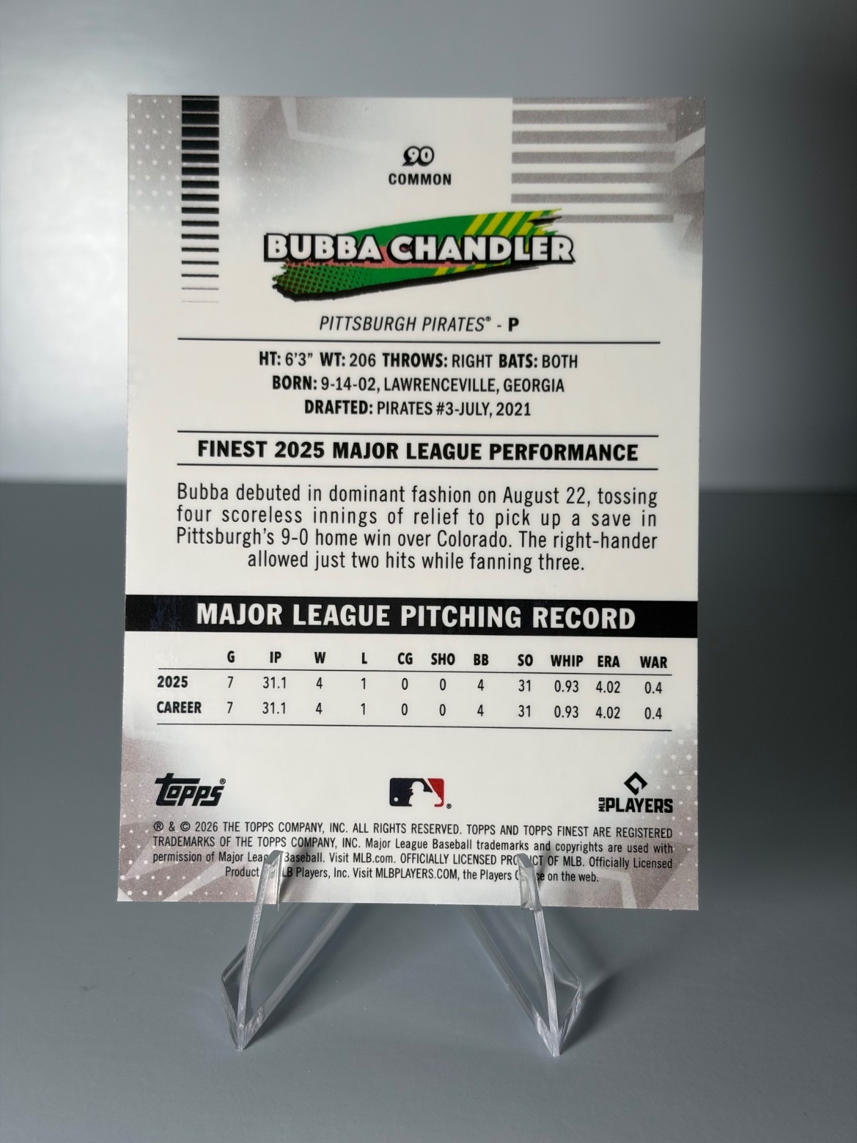 2026 Topps Finest – Bubba Chandler RC #90 Pittsburgh Pirates
