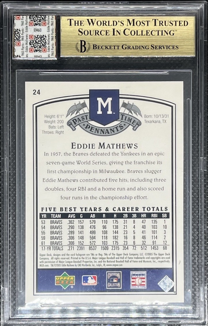 Eddie Mathews Jersey Fusion BGS 9.5 Game Worn Pants 2005 Upper Deck Braves