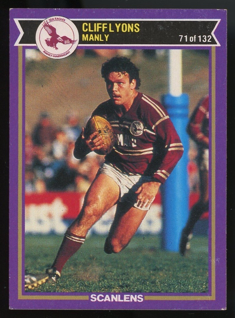 1987 Manly Sea Eagles NRL Premiers Scanlens Rookie Card – Cliff Lyons