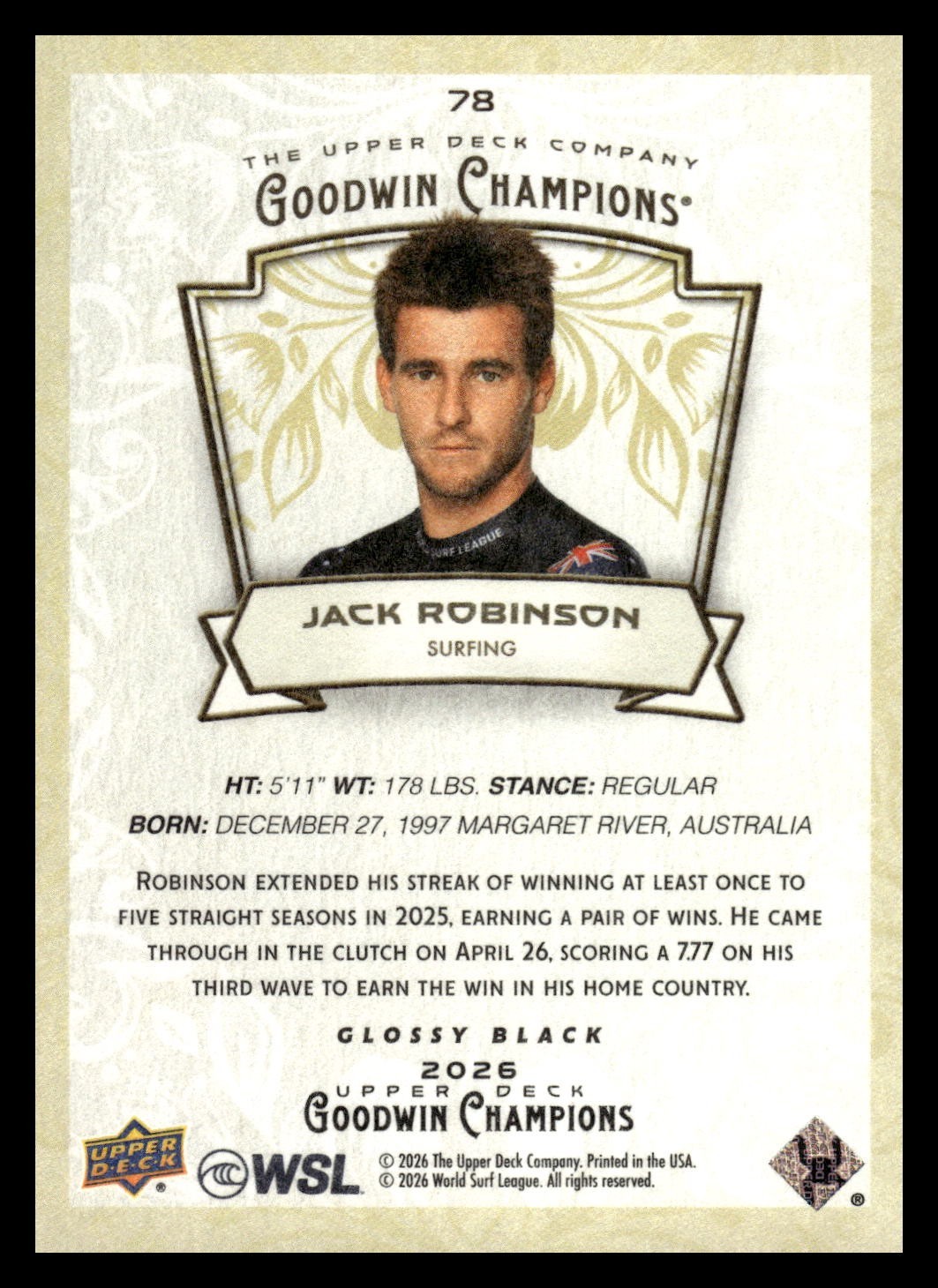 2026 UD Goodwin Champions Black Glossy 78 Jack Robinson, Surfing