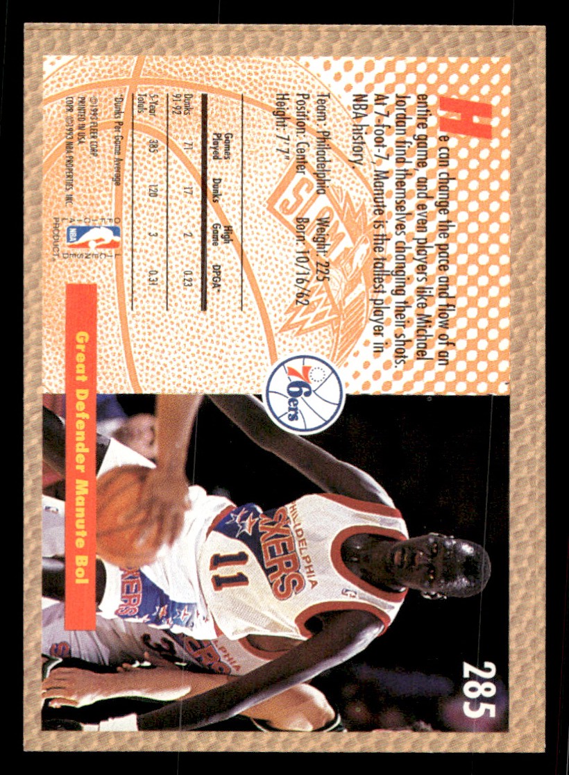 1992-93 Fleer – Slam Dunk Manute Bol #285 Basketball Sports Card Raw