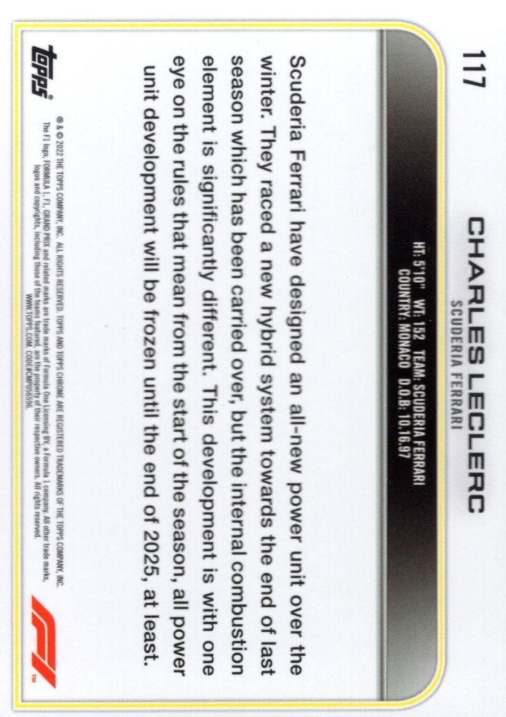2022 Topps Chrome Formula 1 #117 Charles Leclerc CAR – RAC