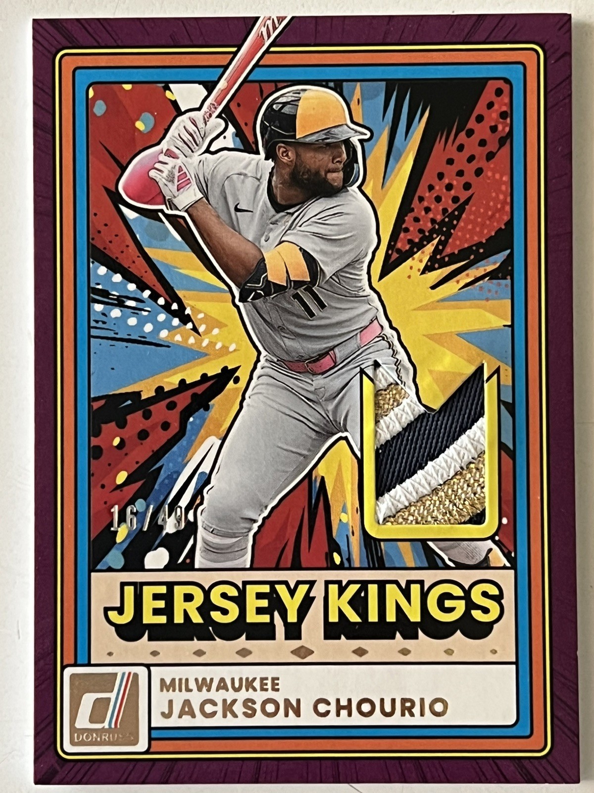 Jackson Chourio RC PATCH 16/49 EMBROIDERED 6 Color Milwaukee Brewers SUPER RARE!