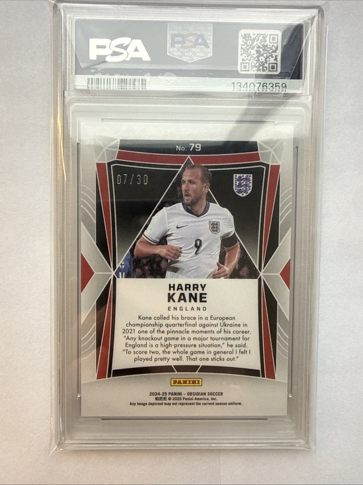 2024-25 PANINI OBSIDIAN ELECTRIC ETCH PURPLE FLOOD #79 HARRY KANE 07/30 PSA 9