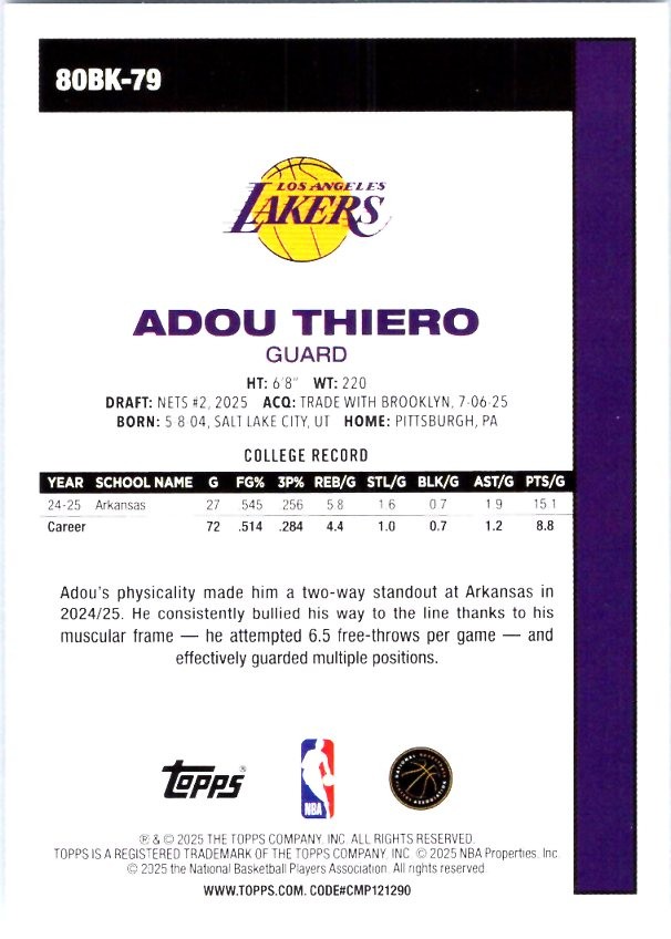 2025-26 Topps #80BK-79 Adou Thiero 1980-81 Topps Basketball