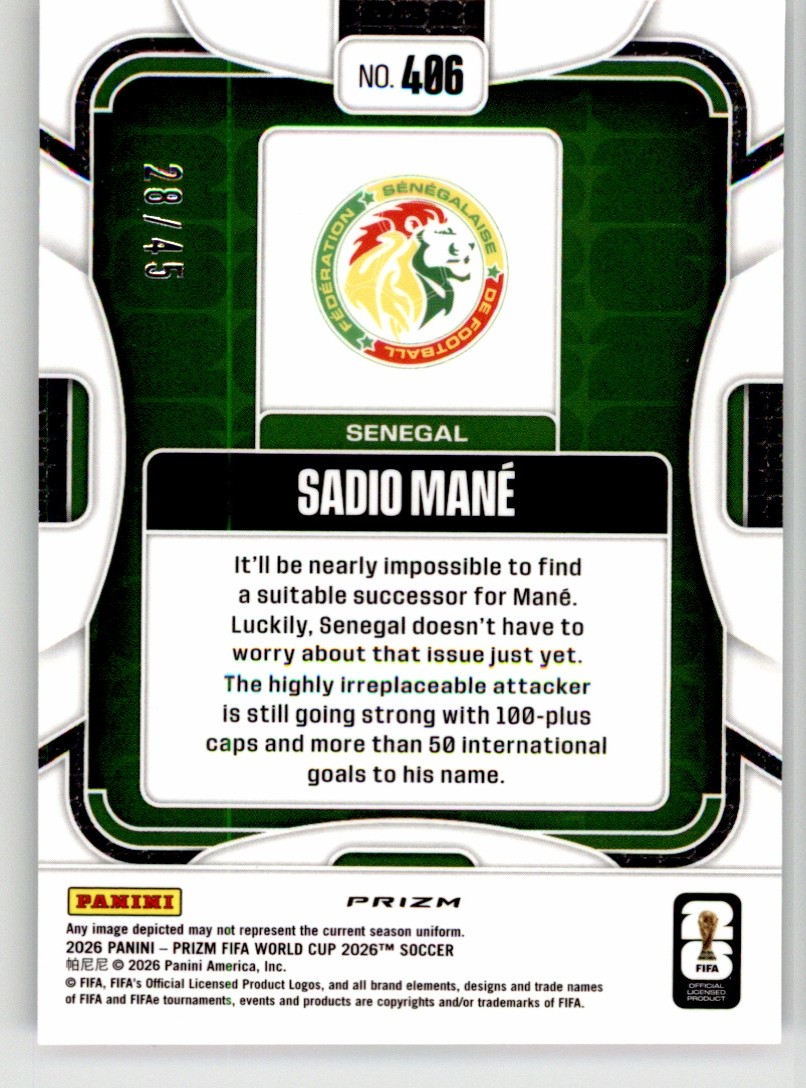 Sadio Mane 2026 Panini Prizm FIFA World Cup Pink Wave 406 #/45 Senegal