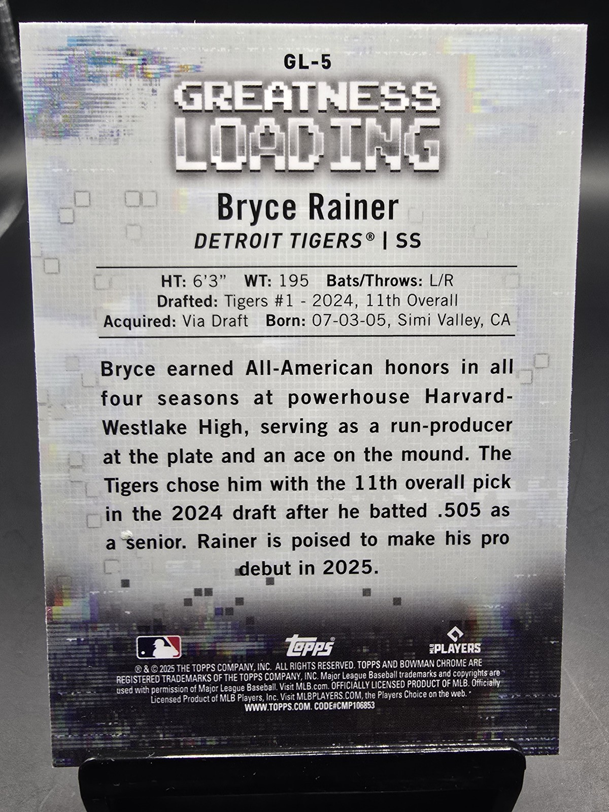 2025 Bowman #GL-5 Bryce Rainer Greatness Loading