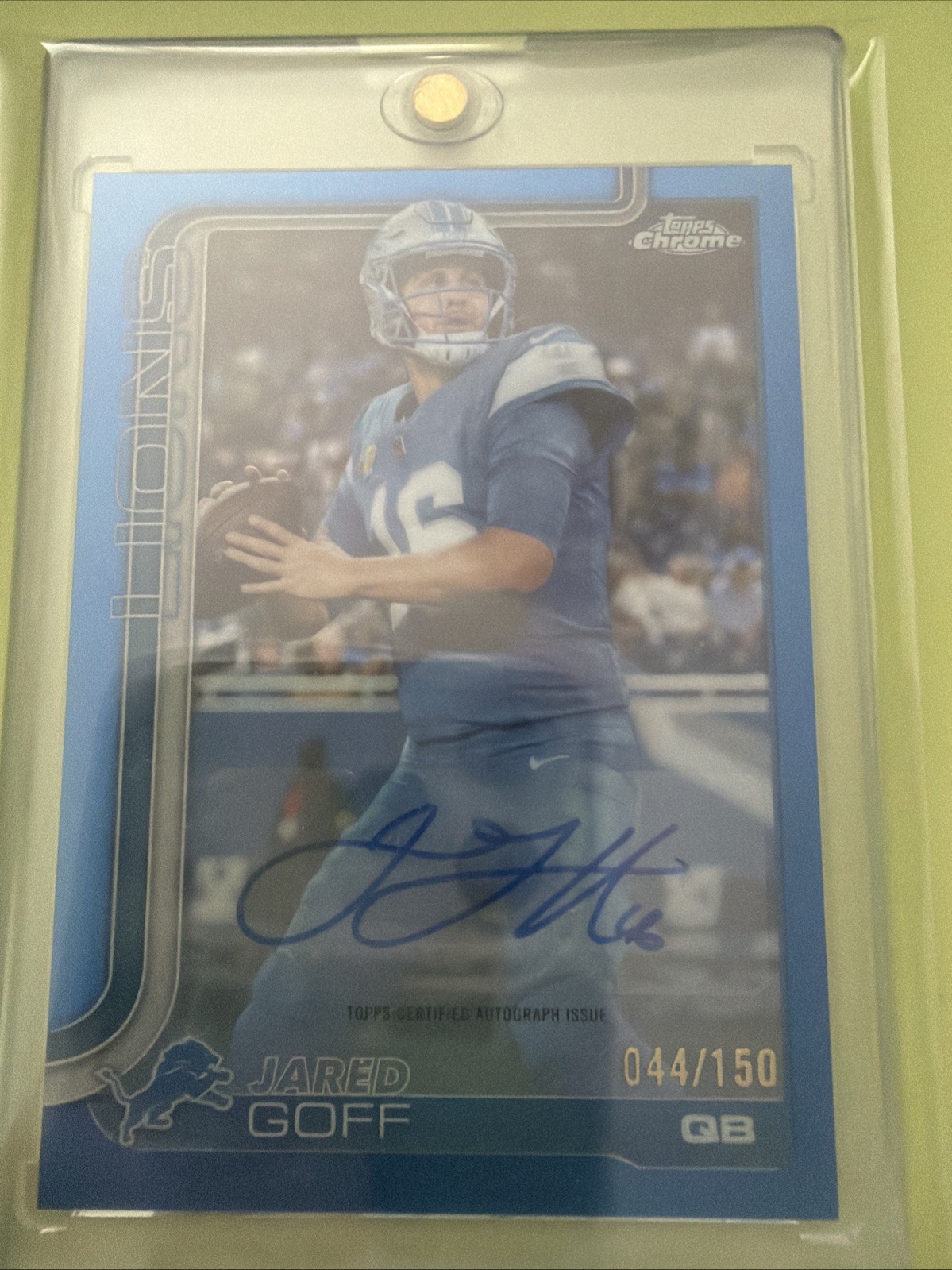 2025 Topps Chrome Jared Goff True Blue Refractor Color Match Auto /150