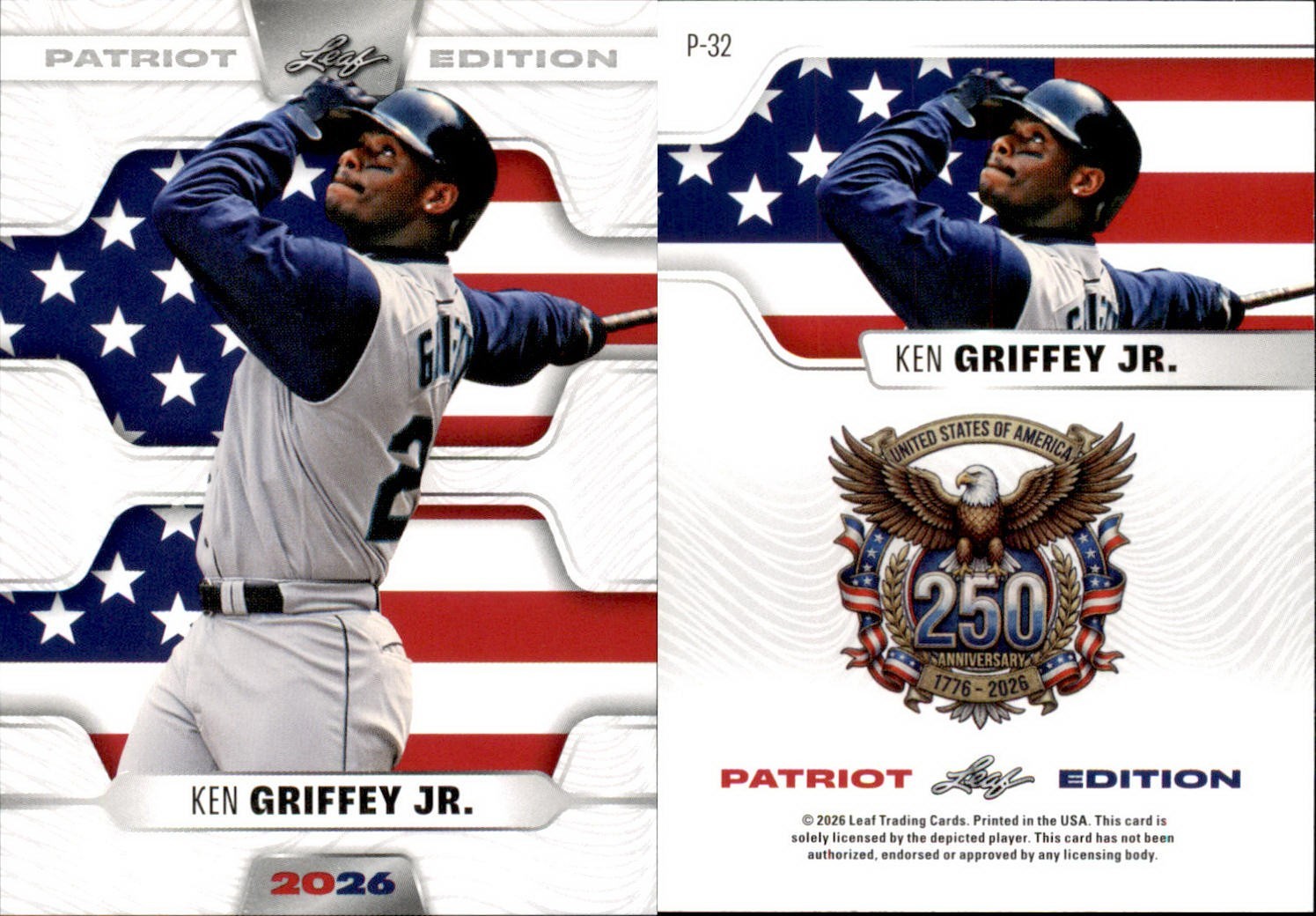 2026 LEAF 250TH ANNIVERSARY PATRIOT EDITION KEN GRIFFEY JR. P-32 BASEBALL
