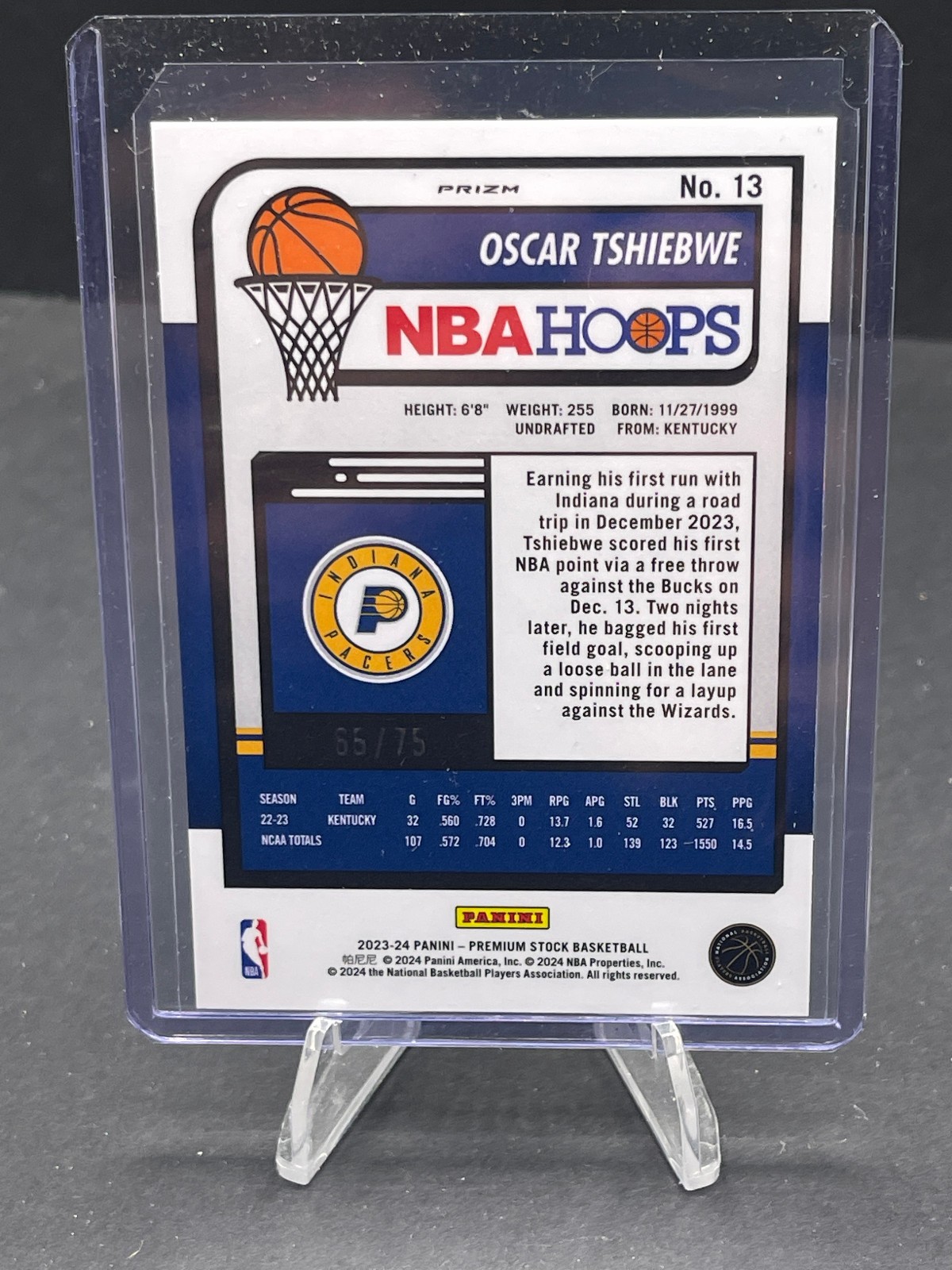 2023-24 OSCAR TSHIBEWE HOOPS PREMIUM STOCK WHITE SEISMIC PRIZM #13, SN 65/75 RC