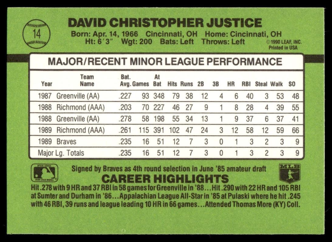 1990 Donruss The Rookies David Justice #14